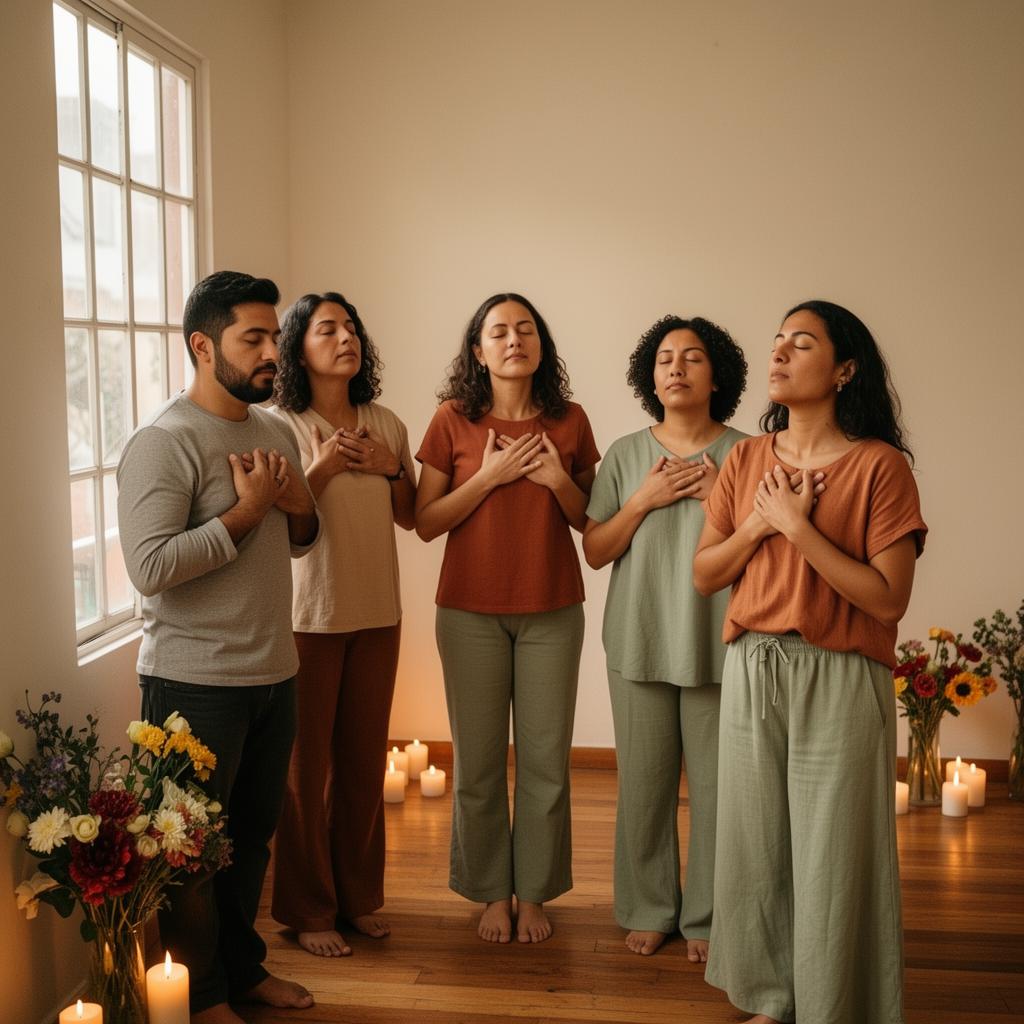 Grupo respirando y sintiendo el cuerpo con Mariana